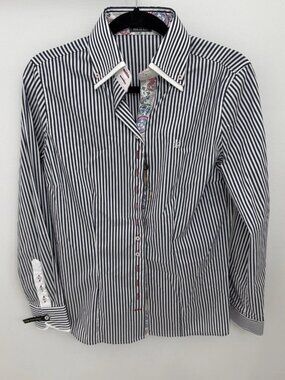 Fior da Liso Blue and White Stripe Blouse Women's Size 12 EU 42